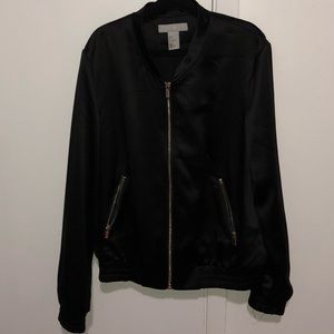 Black Satin Bomber Jacket with Gold Details (H&M)